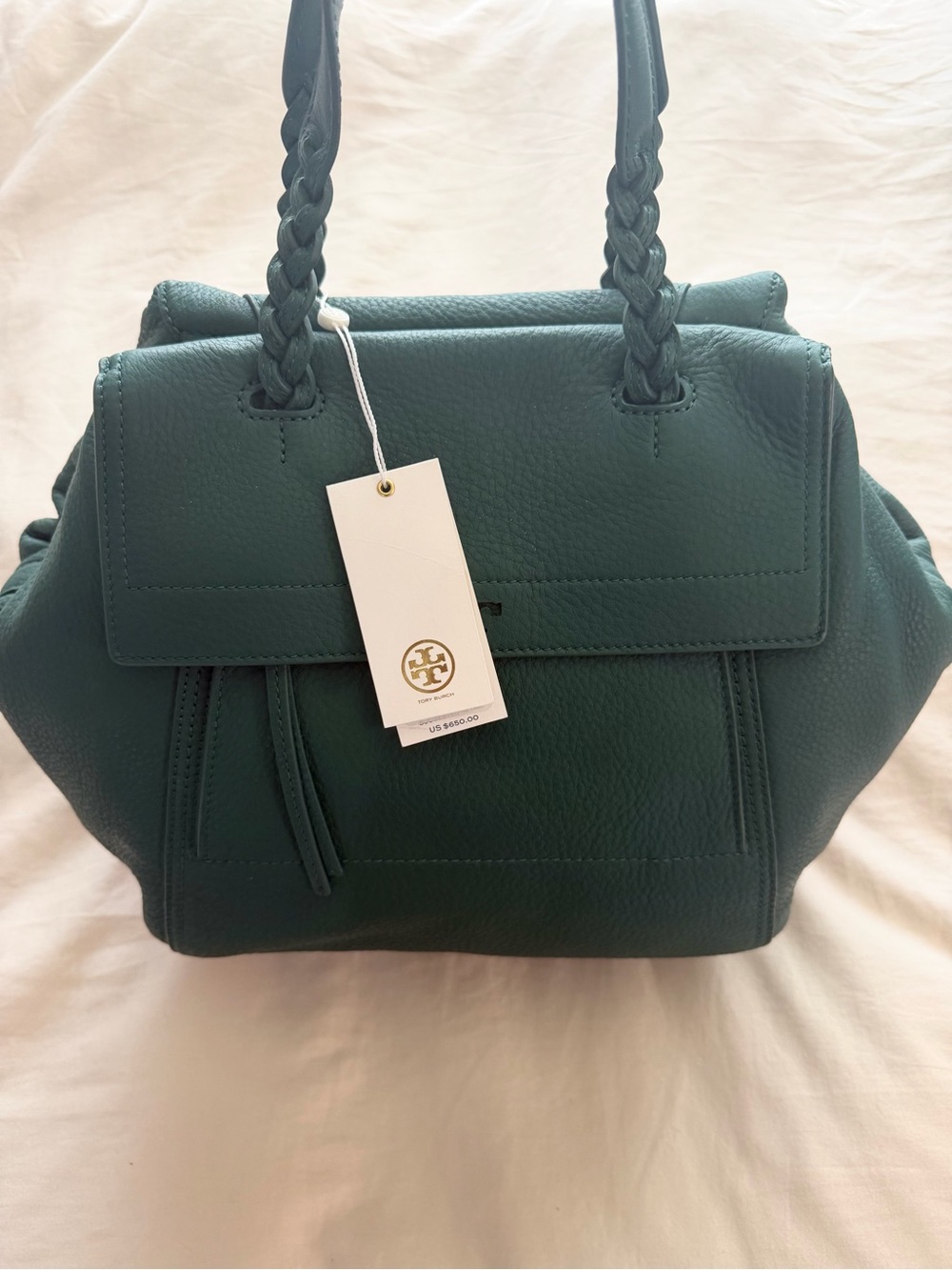 Tory Burch Green Half Moon Leather Satchel Large Bag Brand New NWT - Picture 8 of 13
